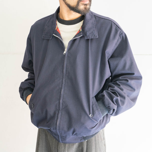 1990s British navy color swing top jacket -check lining-