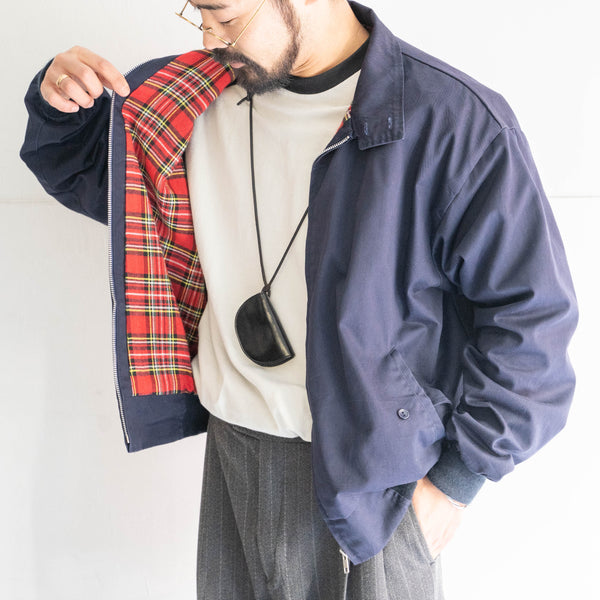 1990s British navy color swing top jacket -check lining-