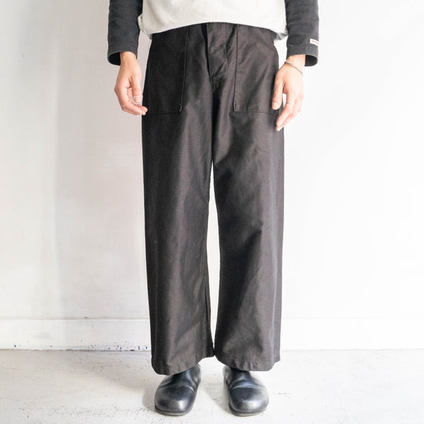 1950-60s Italian military light weight moleskin work pants 'dead stock' "pocket remake" -black dyed-