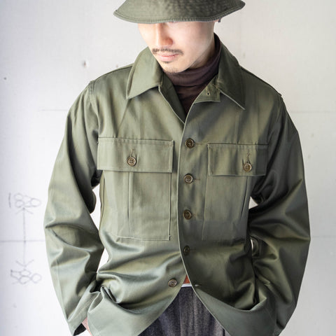 1970s French military cotton satin shirt -jacket 'dead stock' -without epaulette-