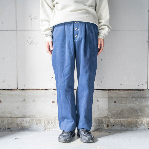 around 1990s Italian military over dyed navy color chino pants -button remake-