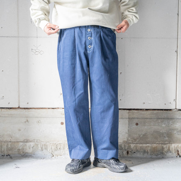 around 1990s Italian military over dyed navy color chino pants -button remake-