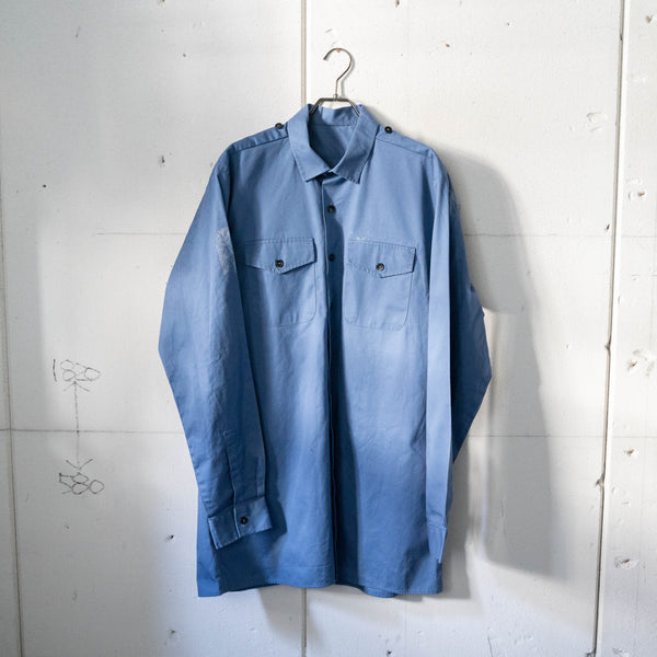 1980-90s Italian military blue grandpa shirt 'dead stock' -without epaulette-