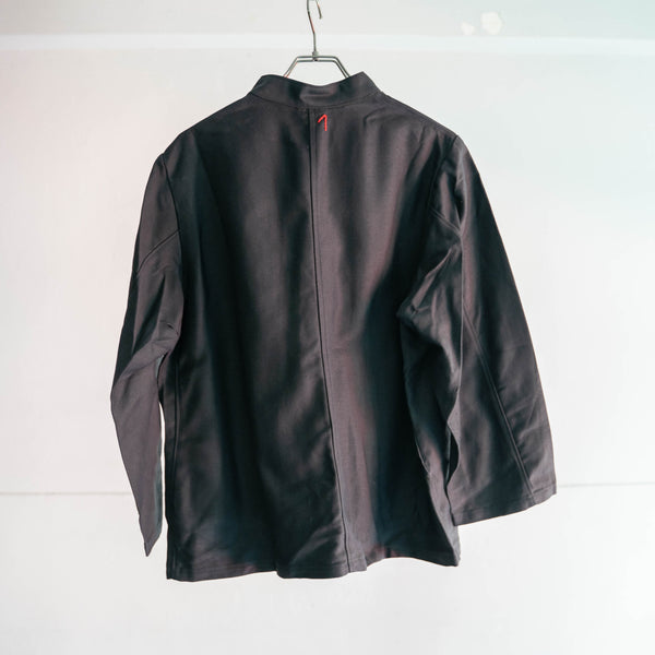 1980-90s Europe black cotton work jacket ‘dead stock’ -strange style- -2