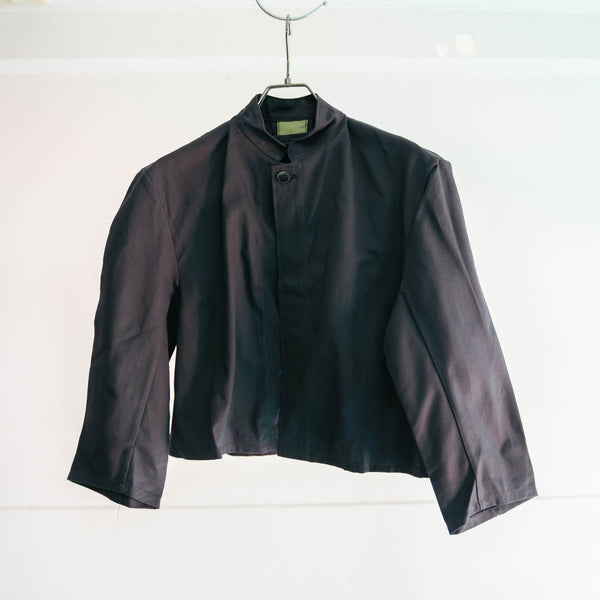 1980-90s Europe black cotton work jacket ‘dead stock’ -strange style- -1
