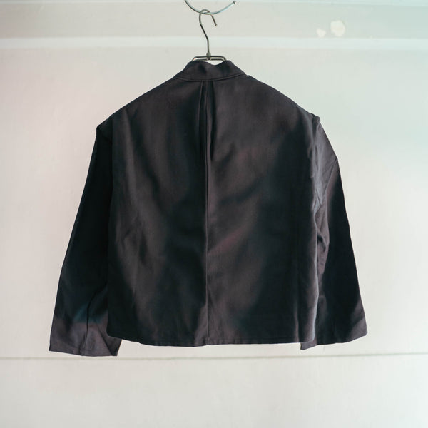 1980-90s Europe black cotton work jacket ‘dead stock’ -strange style- -1