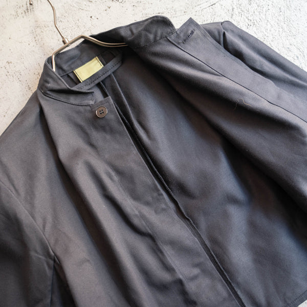 1980-90s Europe black cotton work jacket ‘dead stock’ -strange style- -1