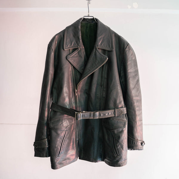 1970-80s Germany gray green leather motorcycle jacket