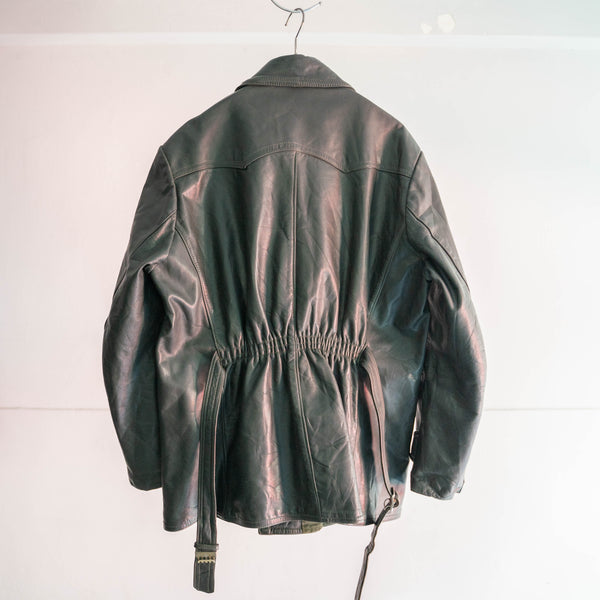 1970-80s Germany gray green leather motorcycle jacket