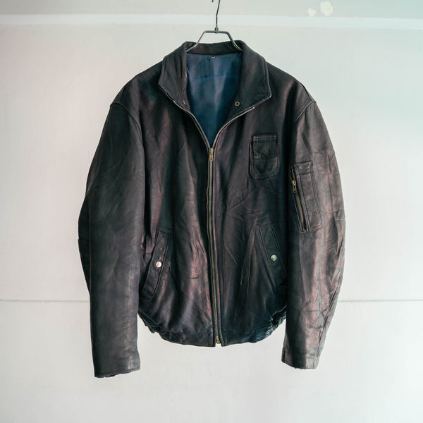 1970-90s French military pilot leather jacket -dark navy-