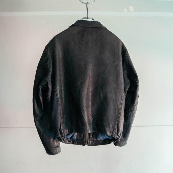 1970-90s French military pilot leather jacket -dark navy-