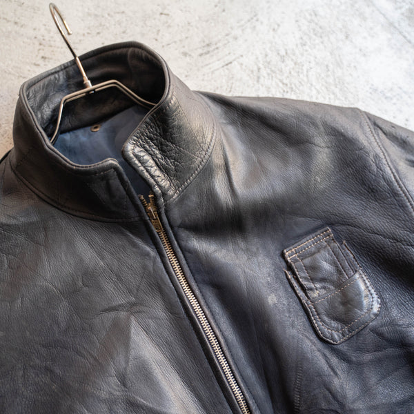 1970-90s French military pilot leather jacket -dark navy-