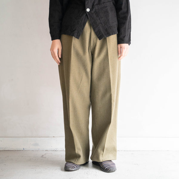 1960s Italian military khaki color one tuck wide wool pants 'dead stock'