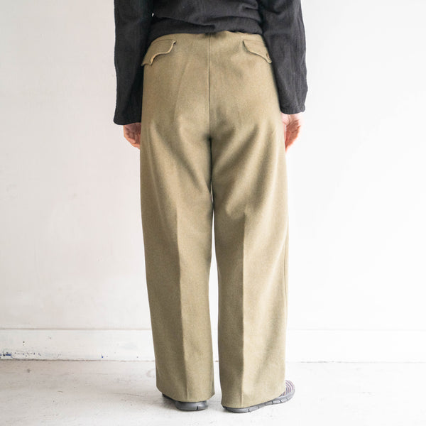 1960s Italian military khaki color one tuck wide wool pants 'dead stock'