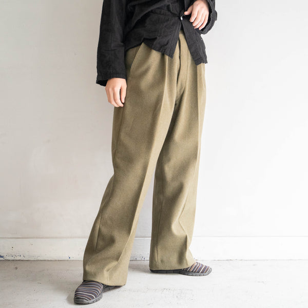 1960s Italian military khaki color one tuck wide wool pants 'dead stock'