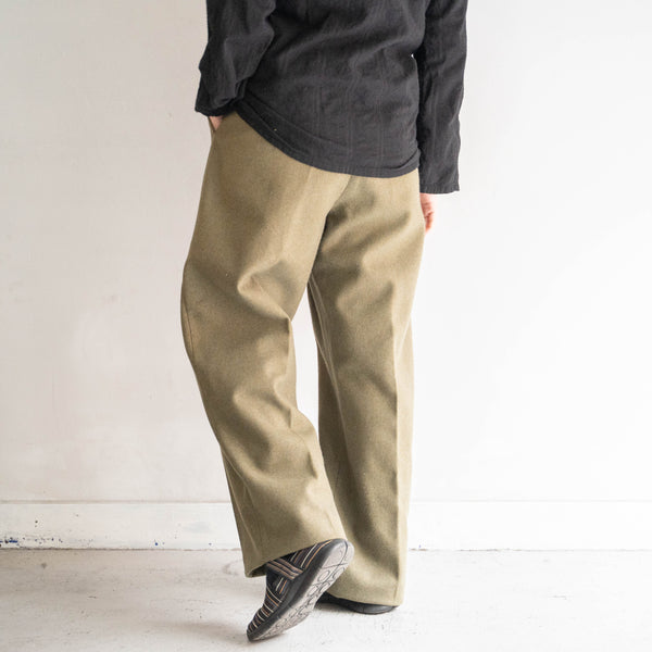 1960s Italian military khaki color one tuck wide wool pants 'dead stock'