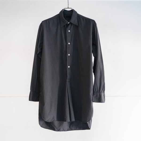 around 1940s France stripe pattern grandpa shirt -black dyed-