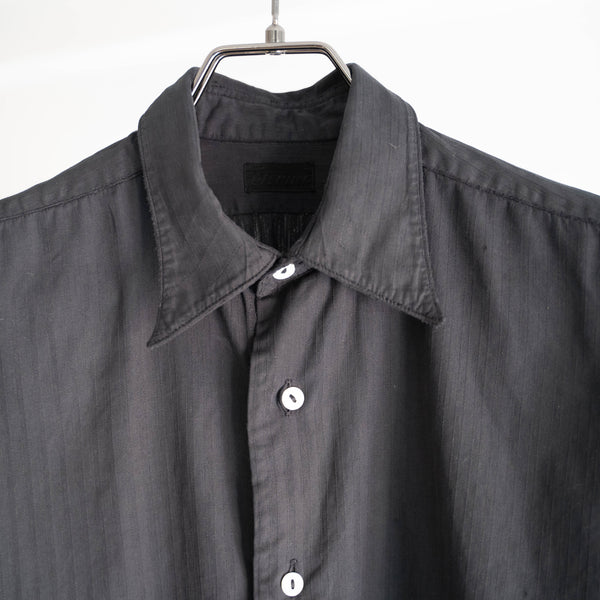 around 1940s France stripe pattern grandpa shirt -black dyed-