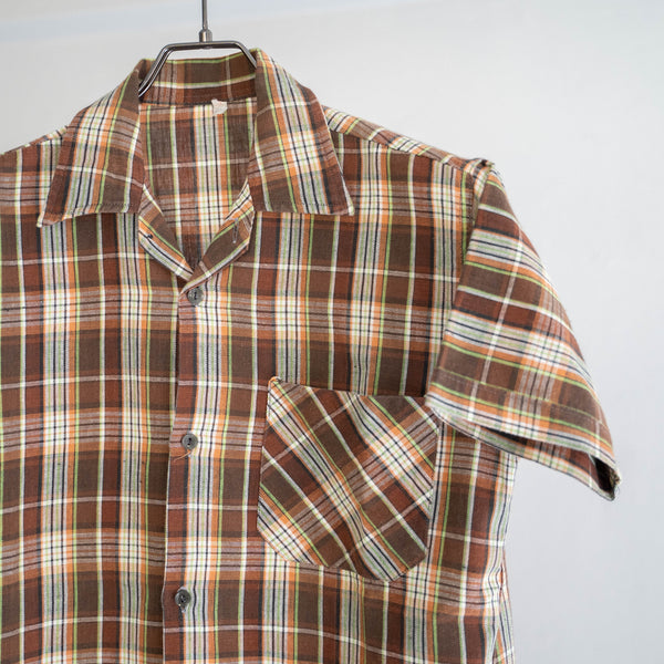 around 1960s France multi-color checked short sleeve shirt