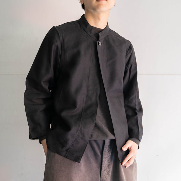1980-90s Europe black cotton work jacket ‘dead stock’ -strange style- -2