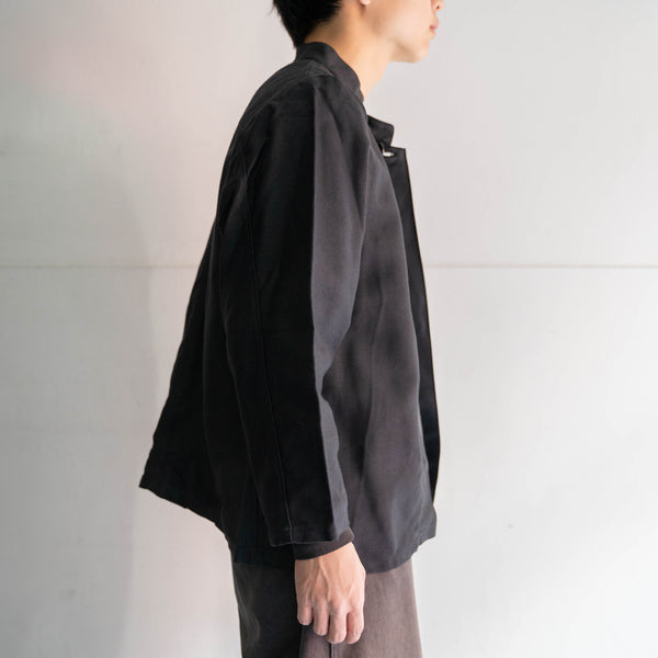 1980-90s Europe black cotton work jacket ‘dead stock’ -strange style- -2
