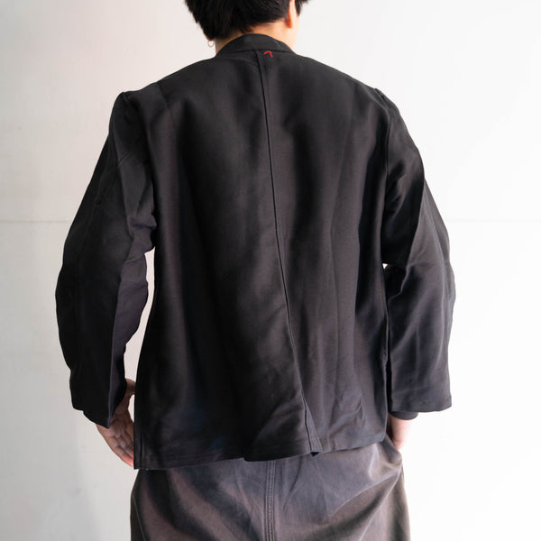 1980-90s Europe black cotton work jacket ‘dead stock’ -strange style- -2