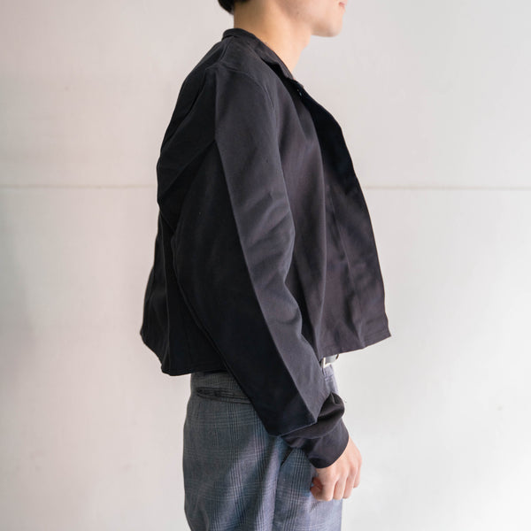1980-90s Europe black cotton work jacket ‘dead stock’ -strange style- -1