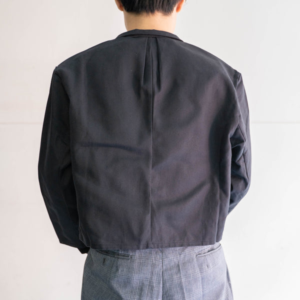 1980-90s Europe black cotton work jacket ‘dead stock’ -strange style- -1