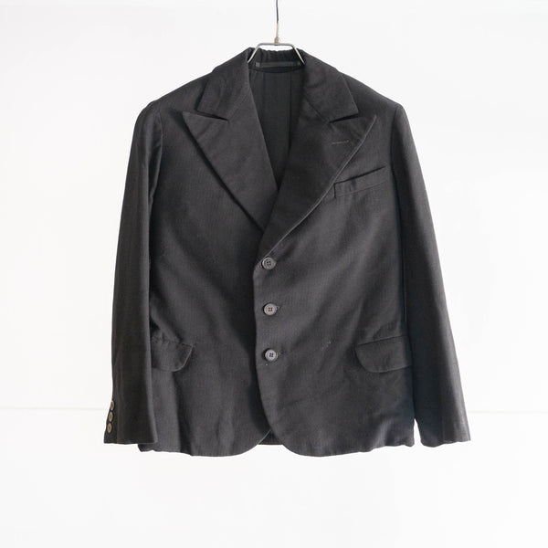 1970-80s Europe black color wool herringbone tairoled jacket