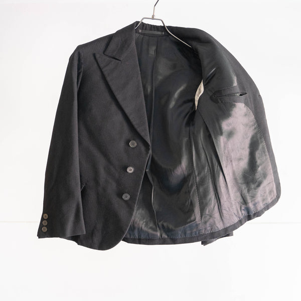 1970-80s Europe black color wool herringbone tairoled jacket