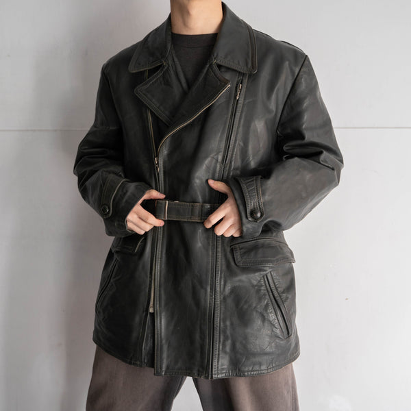1970-80s Germany gray green leather motorcycle jacket