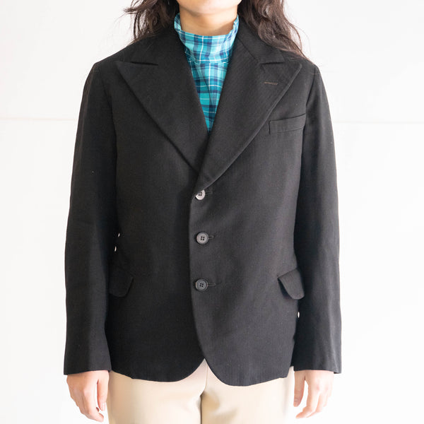 1970-80s Europe black color wool herringbone tairoled jacket