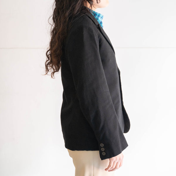 1970-80s Europe black color wool herringbone tairoled jacket