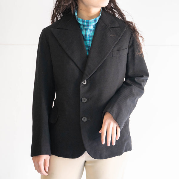 1970-80s Europe black color wool herringbone tairoled jacket