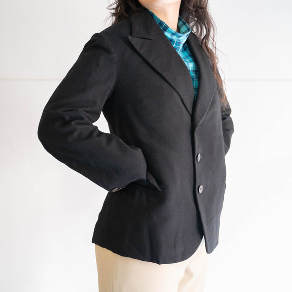 1970-80s Europe black color wool herringbone tairoled jacket