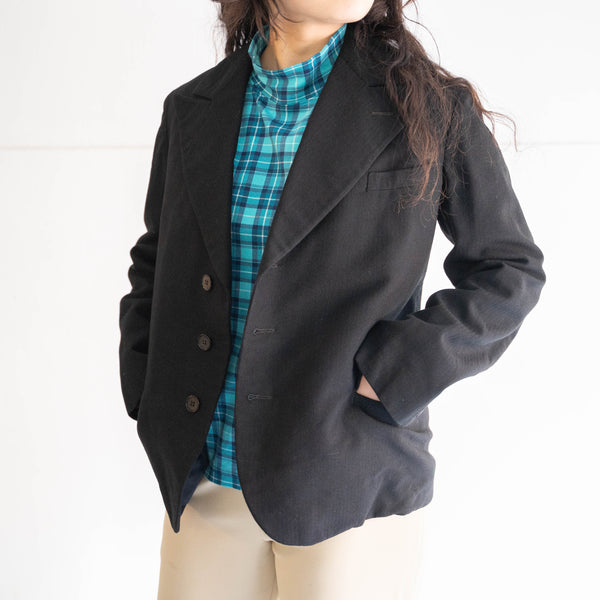 1970-80s Europe black color wool herringbone tairoled jacket