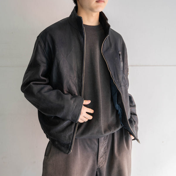 1970-90s French military pilot leather jacket -dark navy-