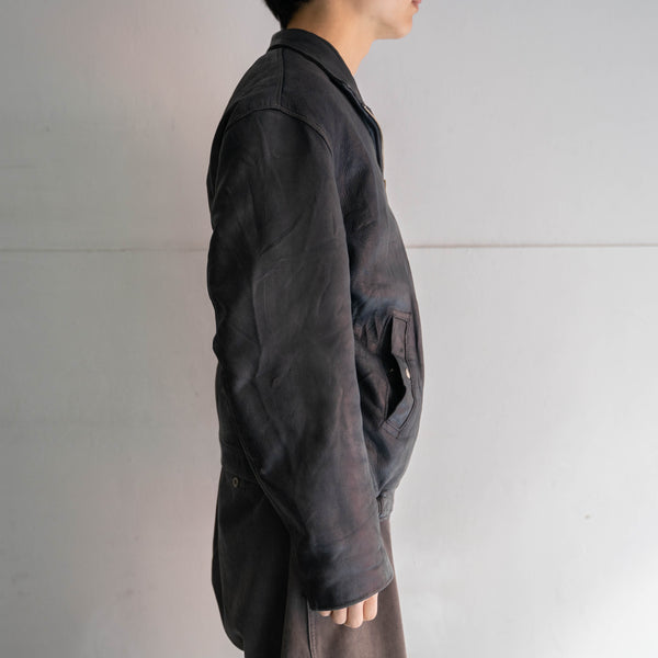 1970-90s French military pilot leather jacket -dark navy-