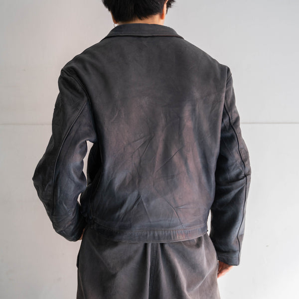 1970-90s French military pilot leather jacket -dark navy-