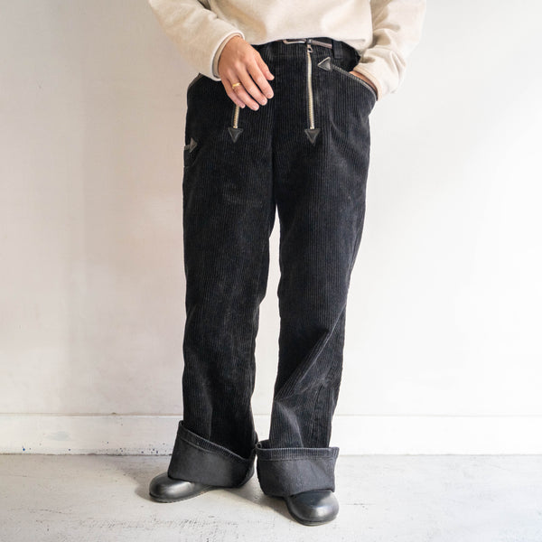 1980-90s Germany black color corduroy logger flare pants