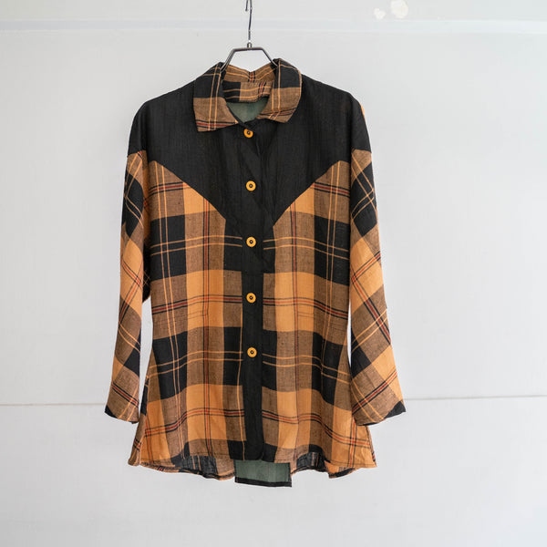 around 1990s orange based checked switching design shirt