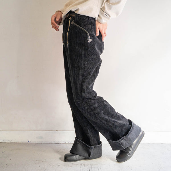 1980-90s Germany black color corduroy logger flare pants