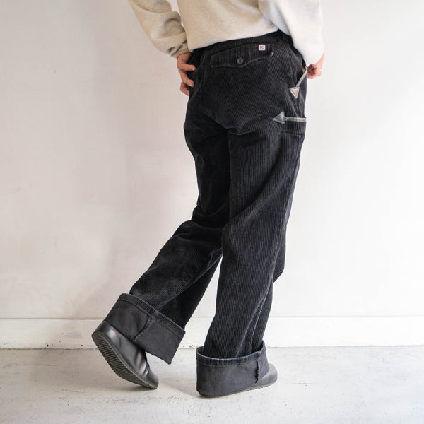 1980-90s Germany black color corduroy logger flare pants