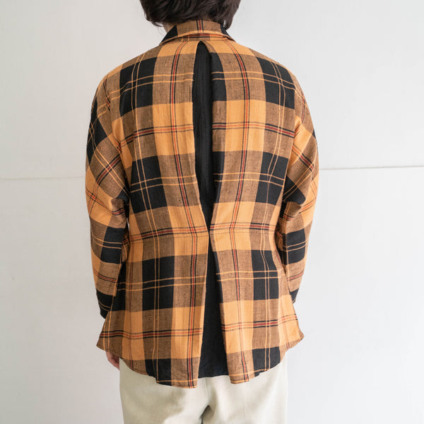 around 1990s orange based checked switching design shirt