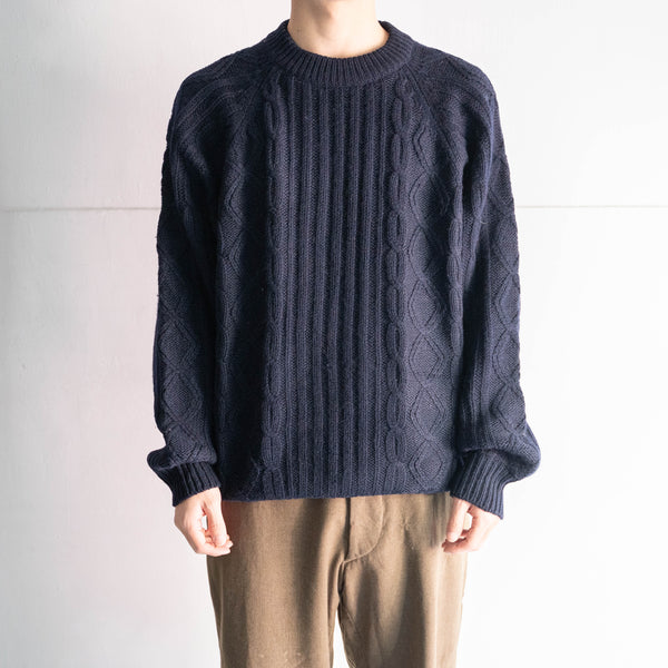 1990s dark navy color fisherman knit