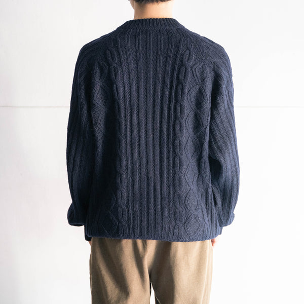 1990s dark navy color fisherman knit