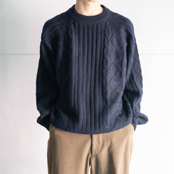 1990s dark navy color fisherman knit