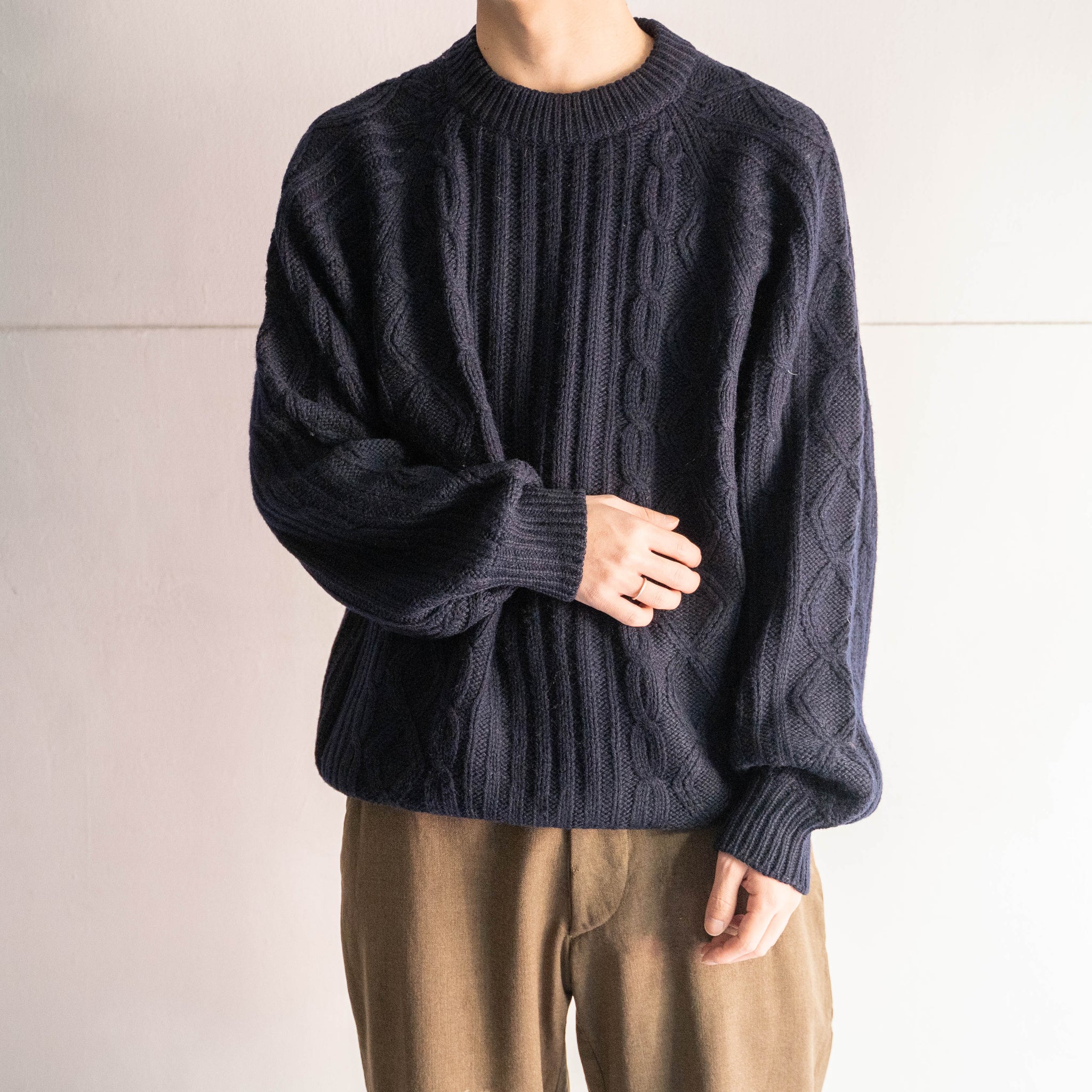 1990s dark navy color fisherman knit