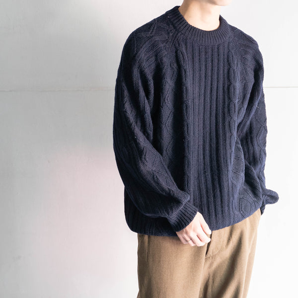 1990s dark navy color fisherman knit