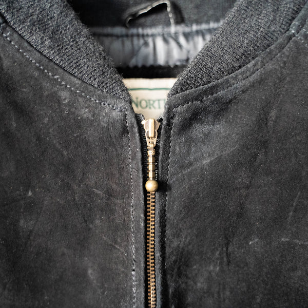 1980-90s black color pig skin leather blouson jacket